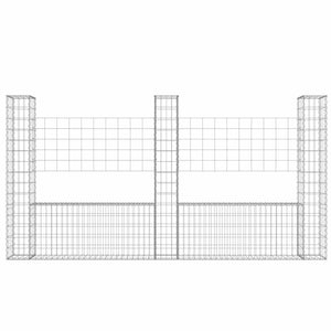Gabionenkorb U-Form mit 3 Säulen Eisen 260x20x150 cm