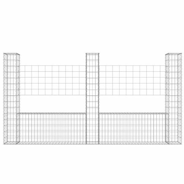 Gabionenkorb U-Form mit 3 Säulen Eisen 260x20x150 cm