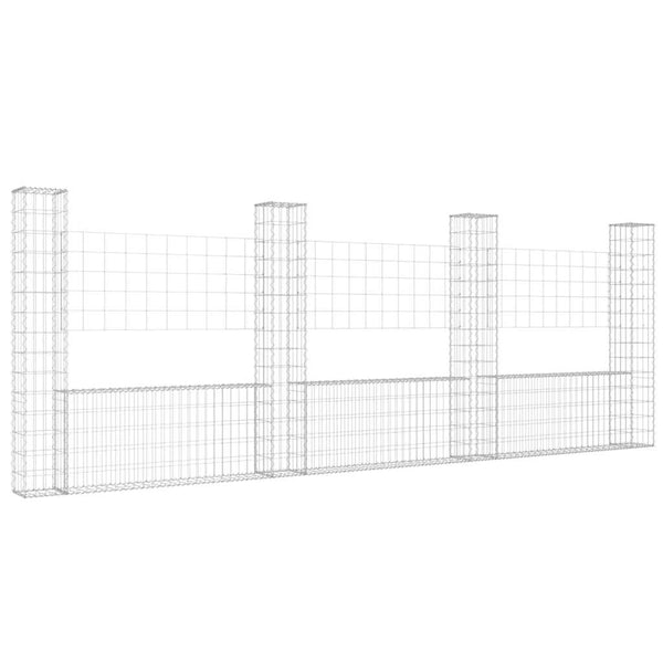 Gabionenkorb U-Form mit 4 Säulen Eisen 380x20x150 cm