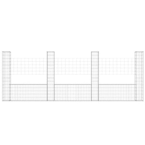 Gabionenkorb U-Form mit 4 Säulen Eisen 380x20x150 cm
