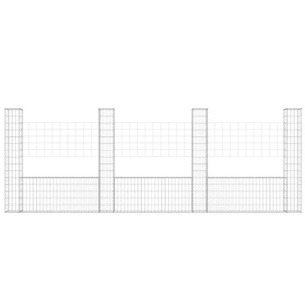 Gabionenkorb U-Form mit 4 Säulen Eisen 380x20x150 cm