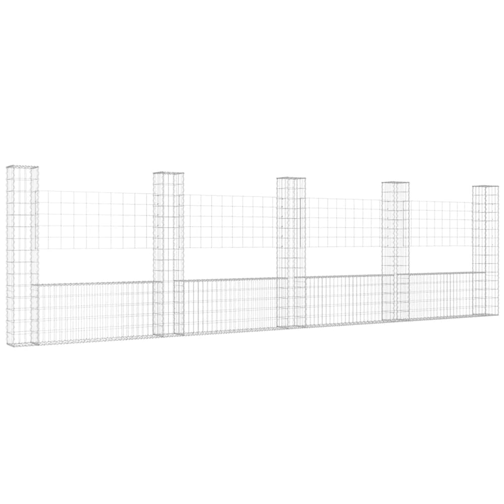 Gabionenkorb U-Form mit 5 Säulen Eisen 500x20x150 cm