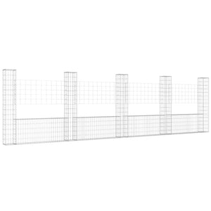 Gabionenkorb U-Form mit 5 Säulen Eisen 500x20x150 cm