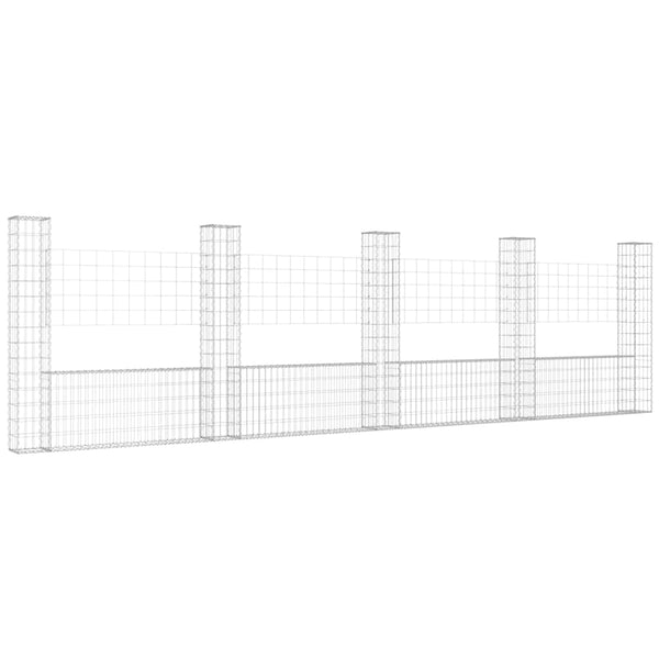 Gabionenkorb U-Form mit 5 Säulen Eisen 500x20x150 cm
