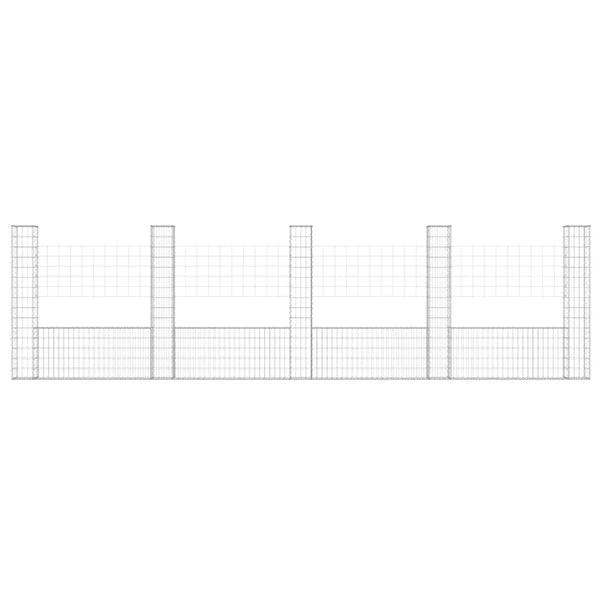 Gabionenkorb U-Form mit 5 Säulen Eisen 500x20x150 cm