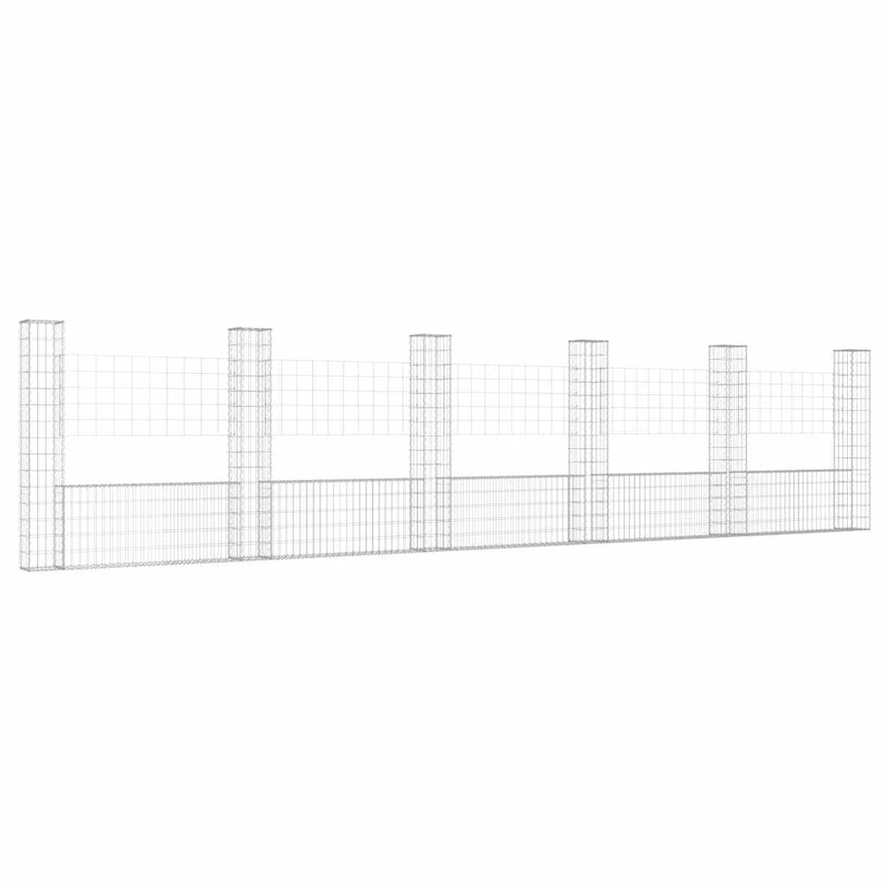 Gabionenkorb U-Form mit 6 Säulen Eisen 620x20x150 cm