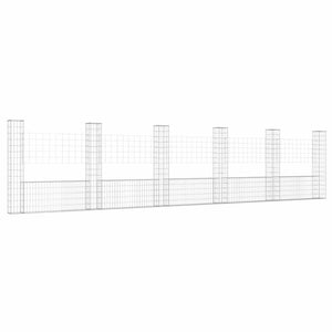 Gabionenkorb U-Form mit 6 Säulen Eisen 620x20x150 cm