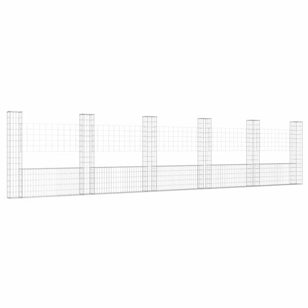 Gabionenkorb U-Form mit 6 Säulen Eisen 620x20x150 cm