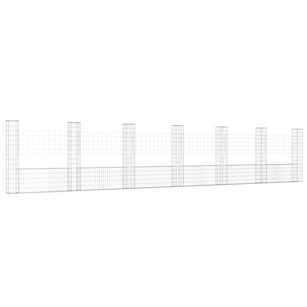 Gabionenkorb U-Form mit 7 Säulen Eisen 740x20x150 cm
