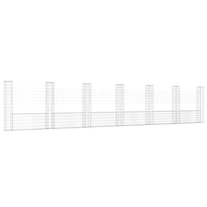 Gabionenkorb U-Form mit 7 Säulen Eisen 740x20x150 cm
