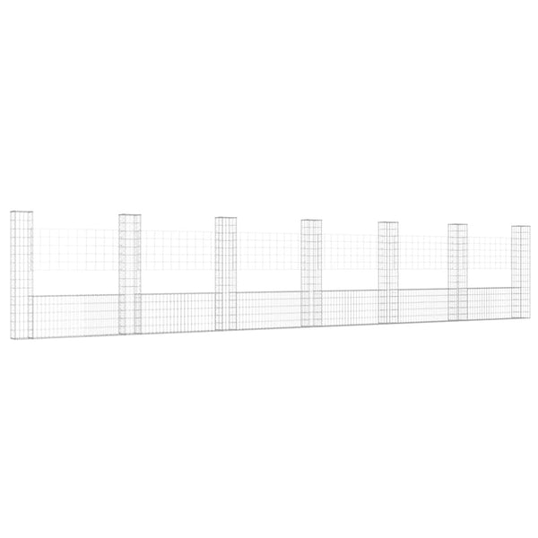 Gabionenkorb U-Form mit 7 Säulen Eisen 740x20x150 cm