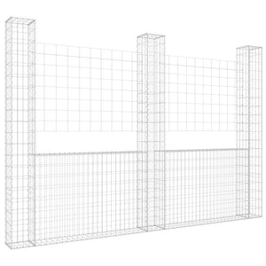 Gabionenkorb U-Form mit 3 Säulen Eisen 260x20x200 cm
