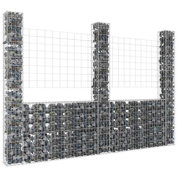 Gabionenkorb U-Form mit 3 Säulen Eisen 260x20x200 cm