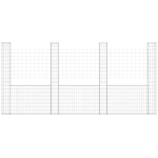 Gabionenkorb U-Form mit 5 Säulen Eisen 500x20x200 cm