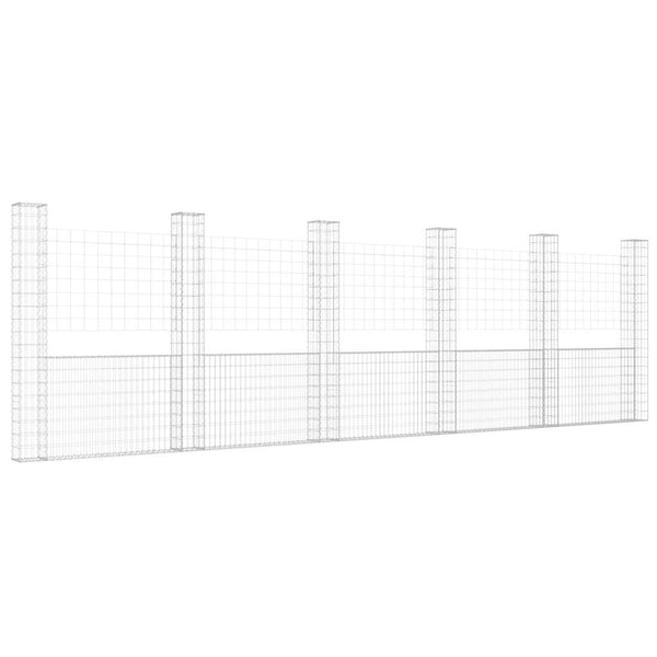 Gabionenkorb U-Form mit 6 Säulen Eisen 620x20x200 cm