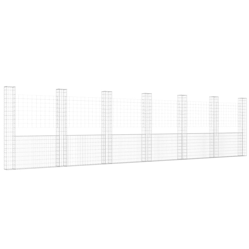 Gabionenkorb U-Form mit 7 Säulen Eisen 740x20x200 cm