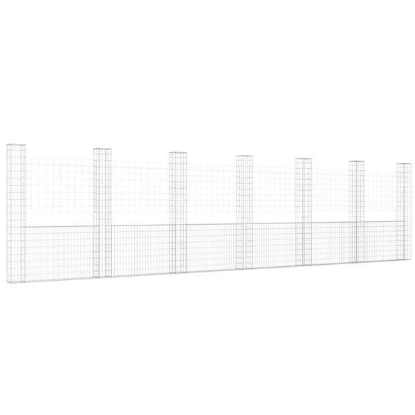 Gabionenkorb U-Form mit 7 Säulen Eisen 740x20x200 cm