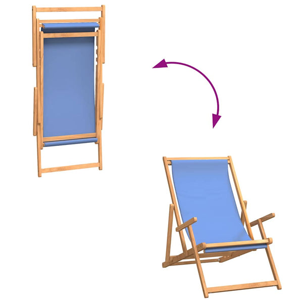 Strandstuhl Klappbar Massivholz Teak Blau