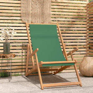 Strandstuhl Klappbar Massivholz Teak Grün