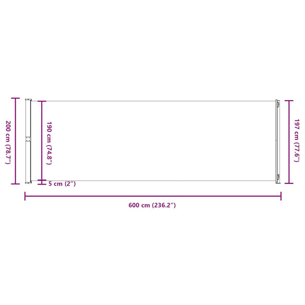 Seitenmarkise Ausziehbar 200x600 cm Grau
