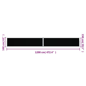 Seitenmarkise Ausziehbar Schwarz 160x1200 cm