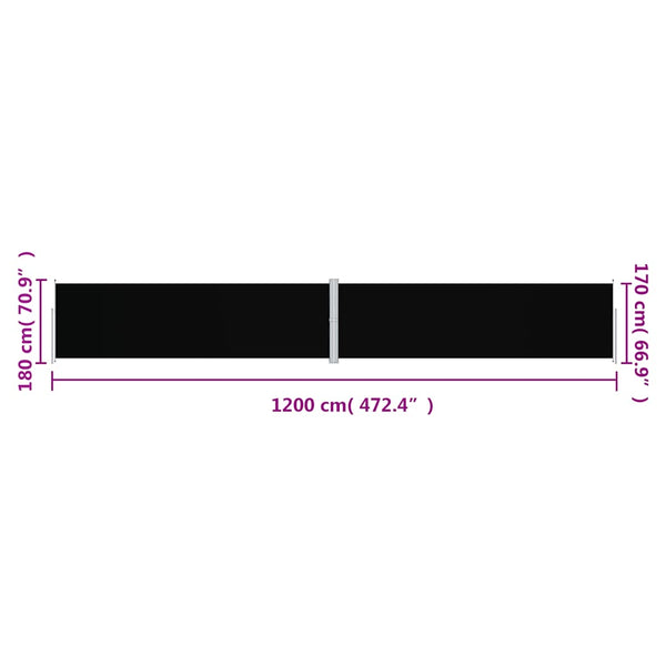 Seitenmarkise Ausziehbar Schwarz 180x1200 cm