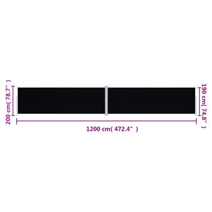 Seitenmarkise Ausziehbar Schwarz 200x1200 cm