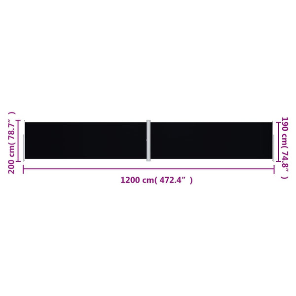 Seitenmarkise Ausziehbar Schwarz 200x1200 cm