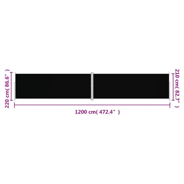 Seitenmarkise Ausziehbar Schwarz 220x1200 cm