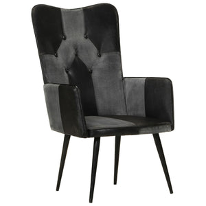 vidaXL Fauteuil à oreilles cuir véritable noir et gris