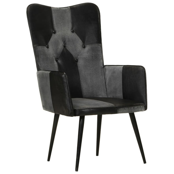 vidaXL Fauteuil à oreilles cuir véritable noir et gris