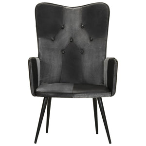 vidaXL Fauteuil à oreilles cuir véritable noir et gris