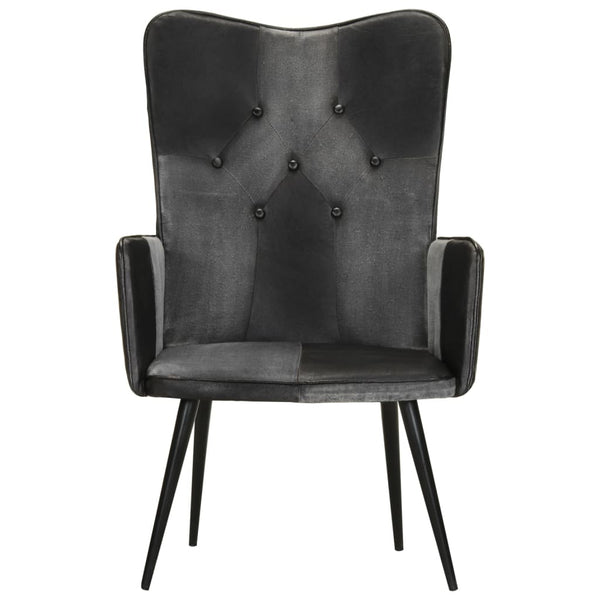vidaXL Fauteuil à oreilles cuir véritable noir et gris