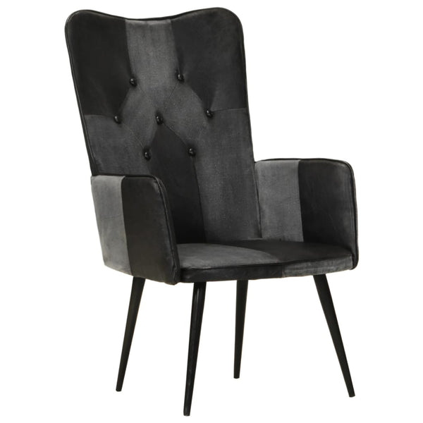 vidaXL Fauteuil à oreilles cuir véritable noir et gris