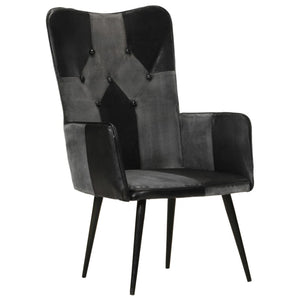 vidaXL Fauteuil à oreilles cuir véritable noir et gris