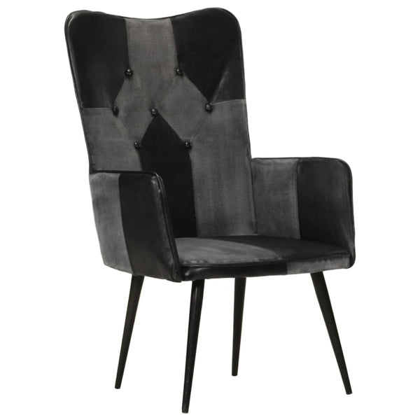 vidaXL Fauteuil à oreilles cuir véritable noir et gris
