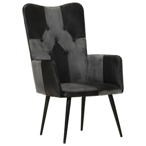 vidaXL Fauteuil à oreilles cuir véritable noir et gris
