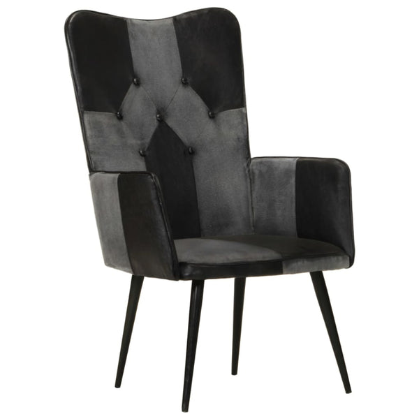 vidaXL Fauteuil à oreilles cuir véritable noir et gris