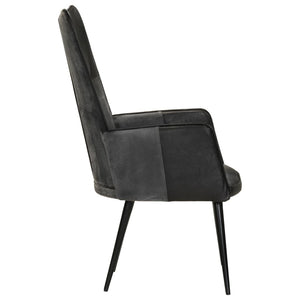 vidaXL Fauteuil à oreilles cuir véritable noir et gris