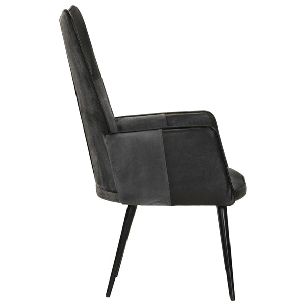 vidaXL Fauteuil à oreilles cuir véritable noir et gris