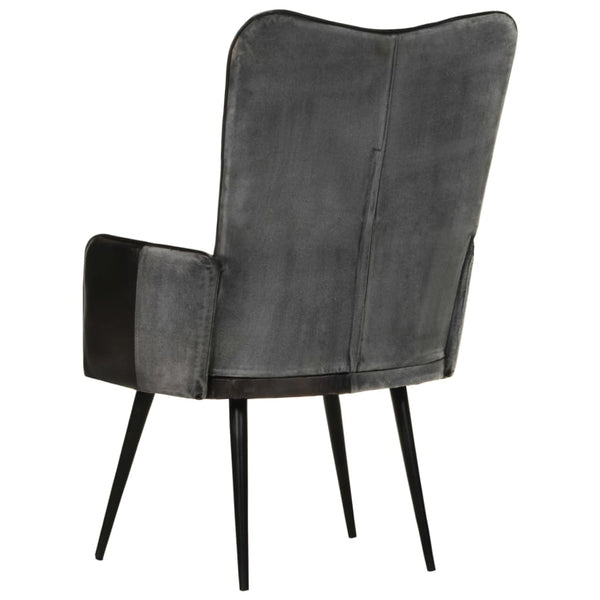 vidaXL Fauteuil à oreilles cuir véritable noir et gris