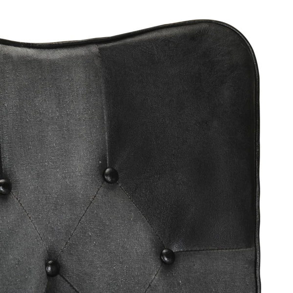 vidaXL Fauteuil à oreilles cuir véritable noir et gris