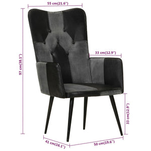 vidaXL Fauteuil à oreilles cuir véritable noir et gris