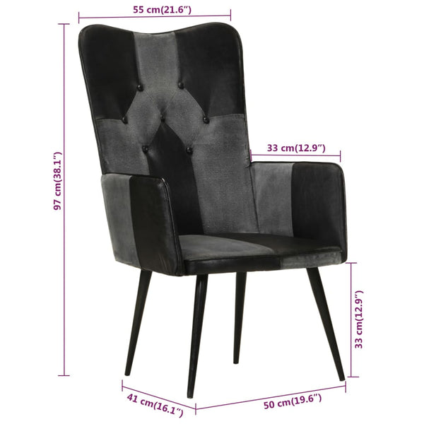 vidaXL Fauteuil à oreilles cuir véritable noir et gris