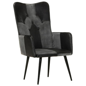vidaXL Fauteuil à oreilles cuir véritable noir et gris