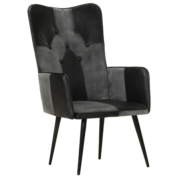 vidaXL Fauteuil à oreilles cuir véritable noir et gris