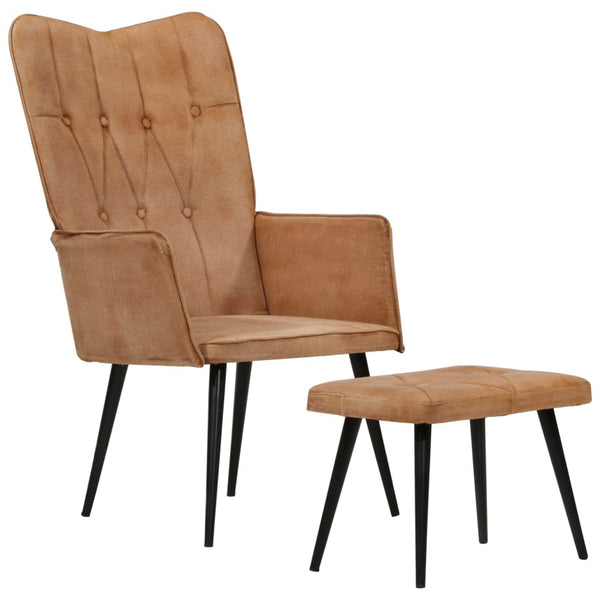 Ohrensessel mit Hocker Braun Canvas