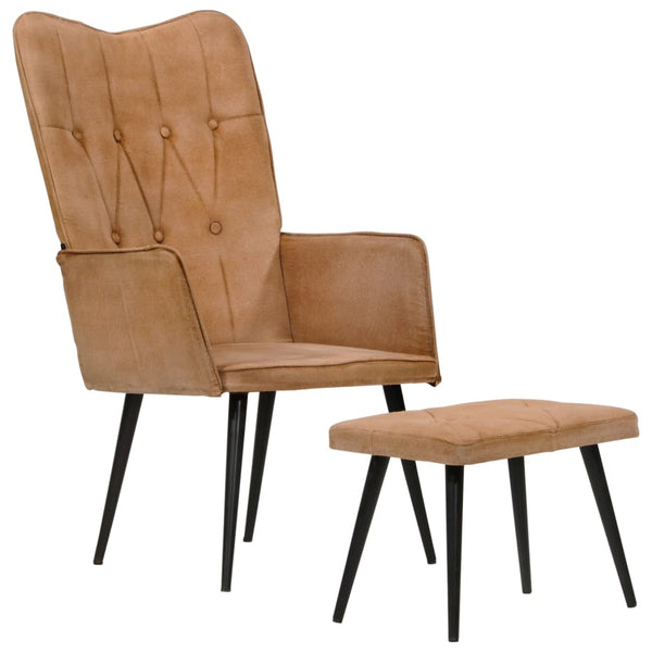 Ohrensessel mit Hocker Braun Canvas