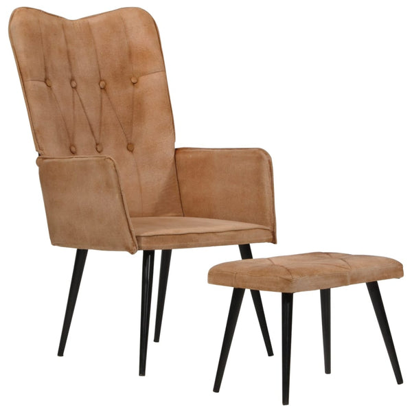 Ohrensessel mit Hocker Braun Canvas
