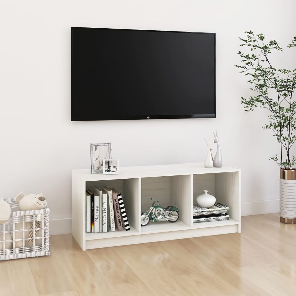 Weißer TV-Schrank Kiefer Massivholz 104cm